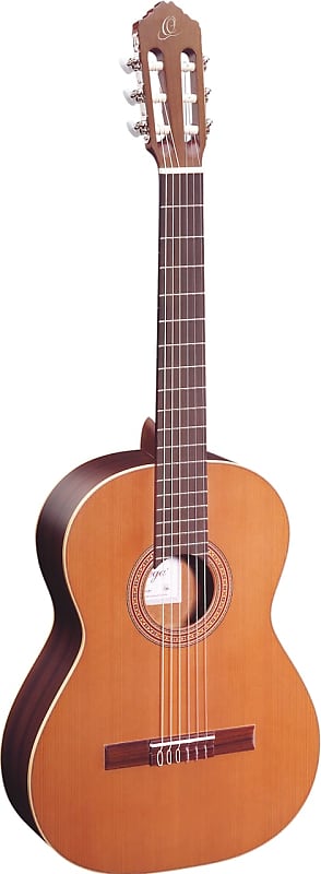 Acoustic guitar Ortega Guitars R190 Traditional Series Classical 6-String Guitar w/ Free Bag Made in Spain with Solid North American Cedar Top and Caoba Body, Satin Finish