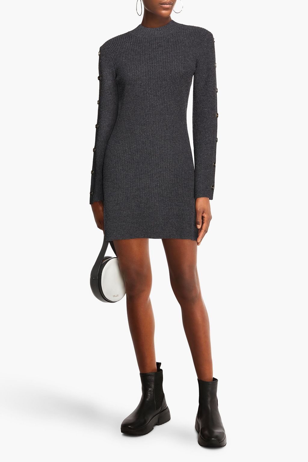 SANDRO wool and cashmere embellished mini dress, anthracite