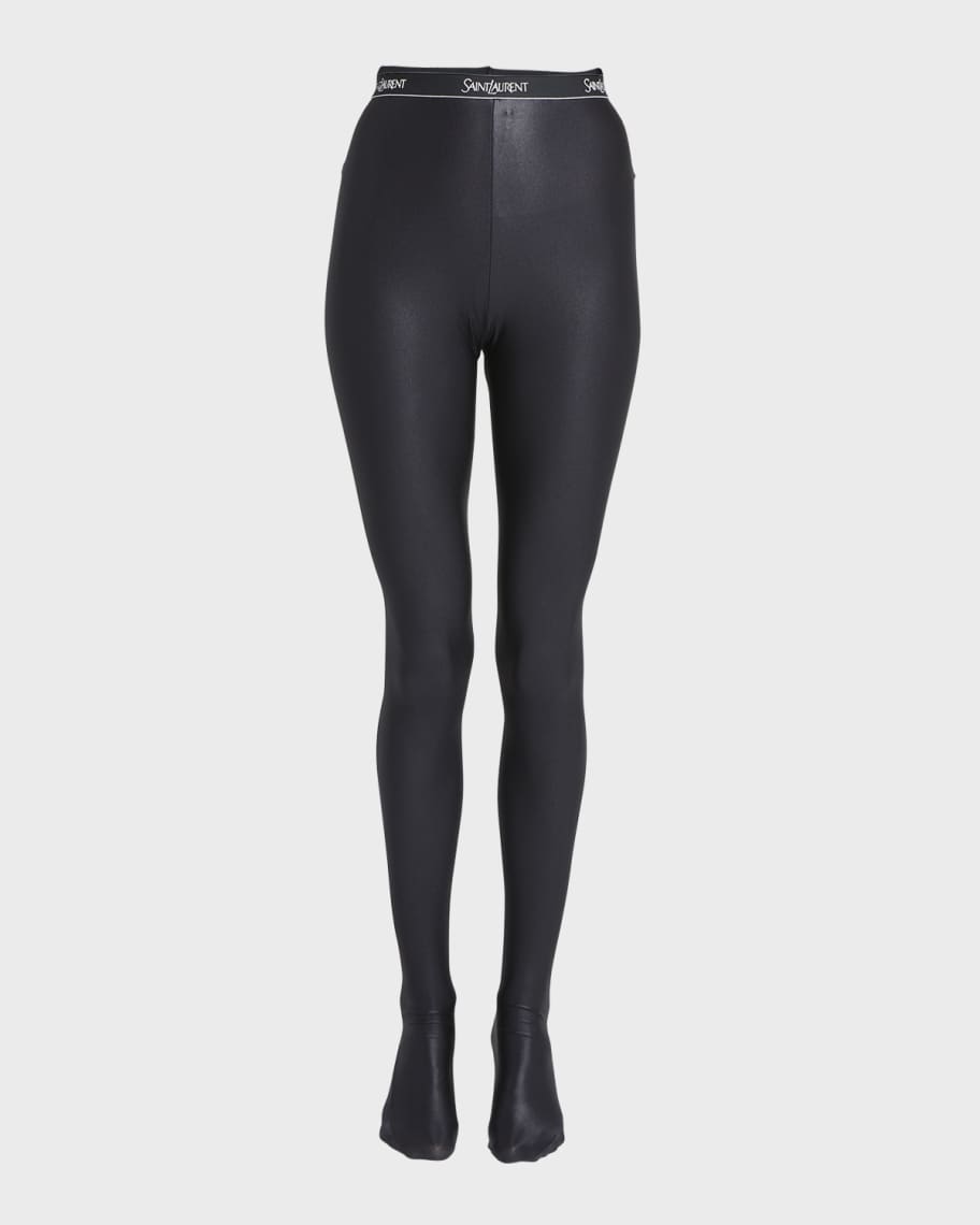 Shiny leggings with Saint Laurent logo sole and strap