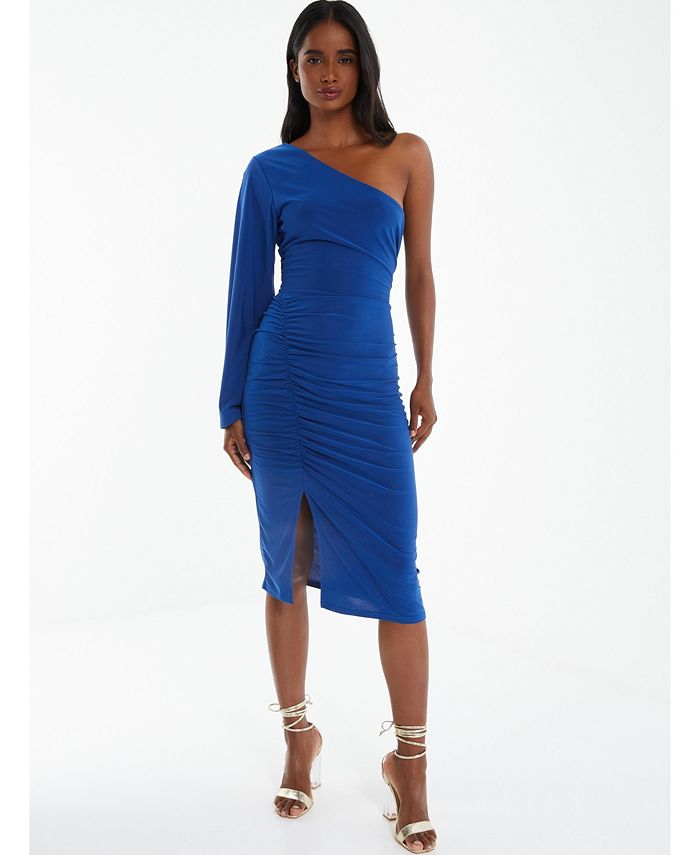 QUIZ Women's Royal Blue One Shoulder Ruched Dress, Blue