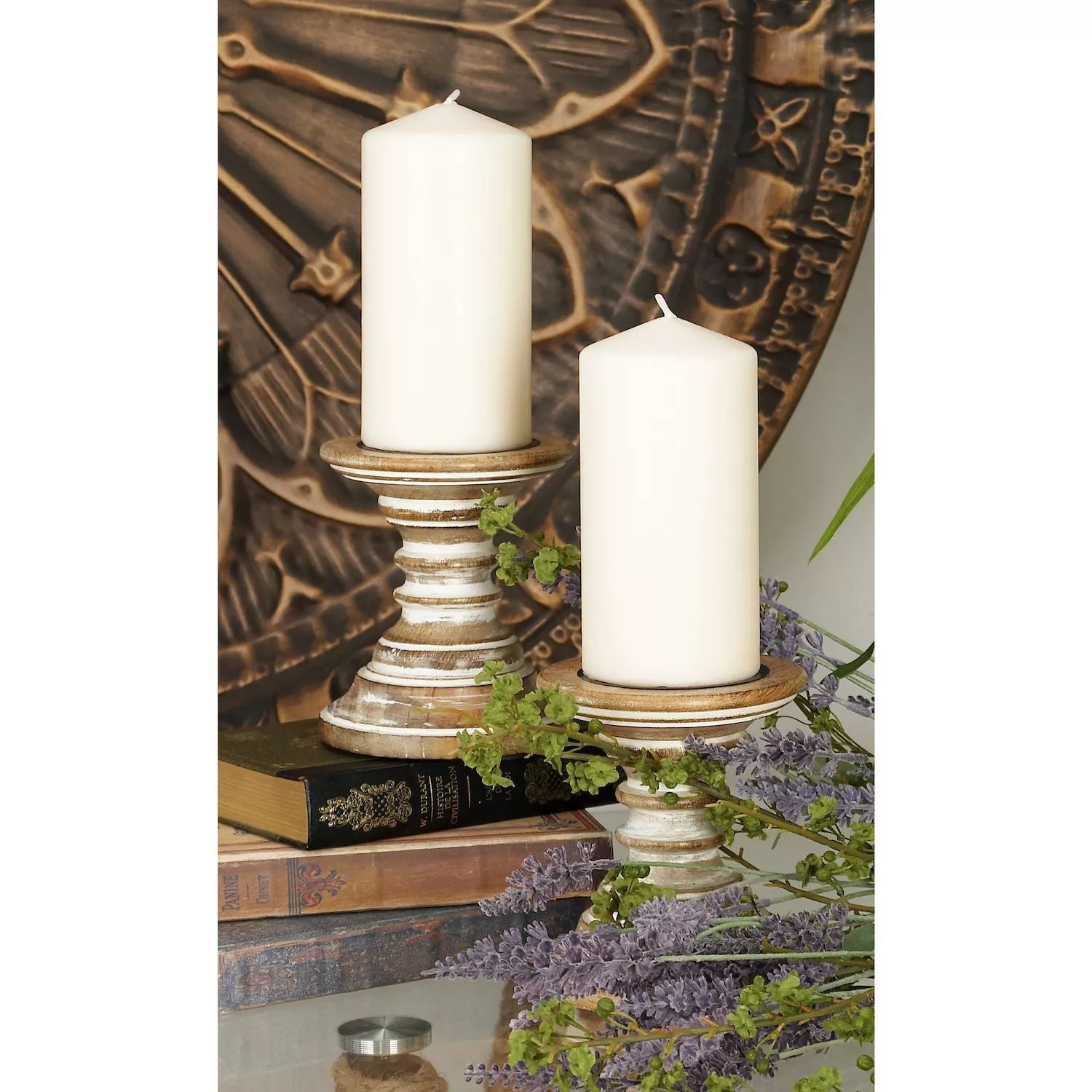 Stella & Eve White Candle Holder Table Decor Set of 2