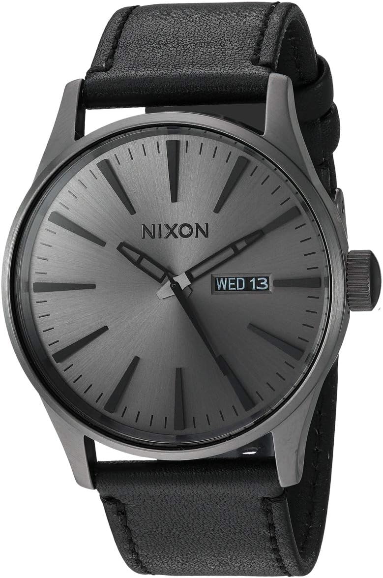 Sentry Leather Nixon Watch, Gunmetal/Black