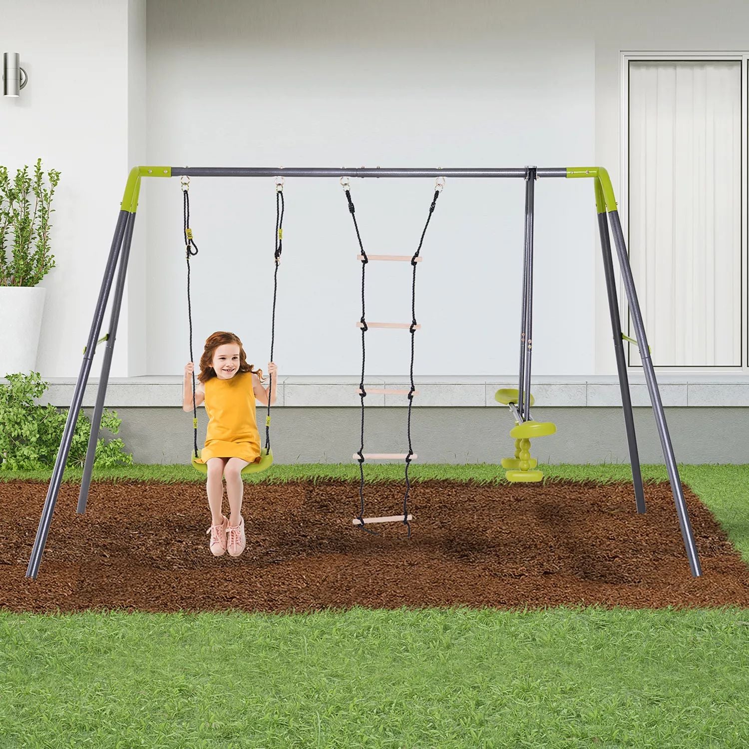 HOMCOM Outdoor Backyard Swing with 2 Person Swing play equipment for children from 3 to 10 years Hom  Com