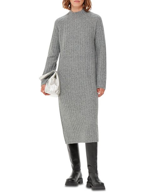 Whistles Ribbed Midi Sweater Dress, Gray