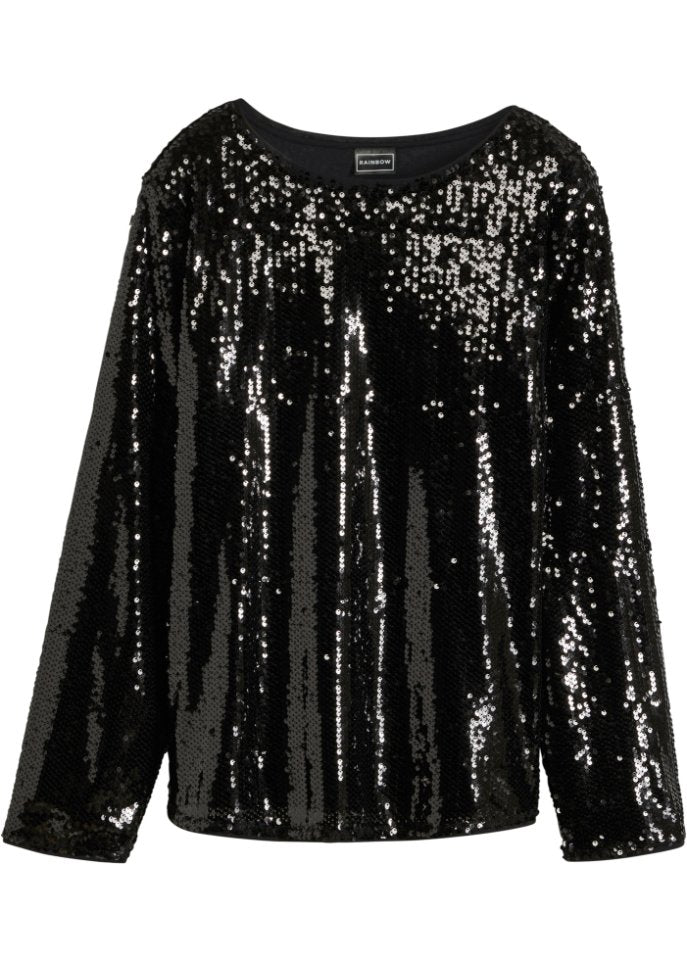 Rainbow sequin blouse-shirt, black