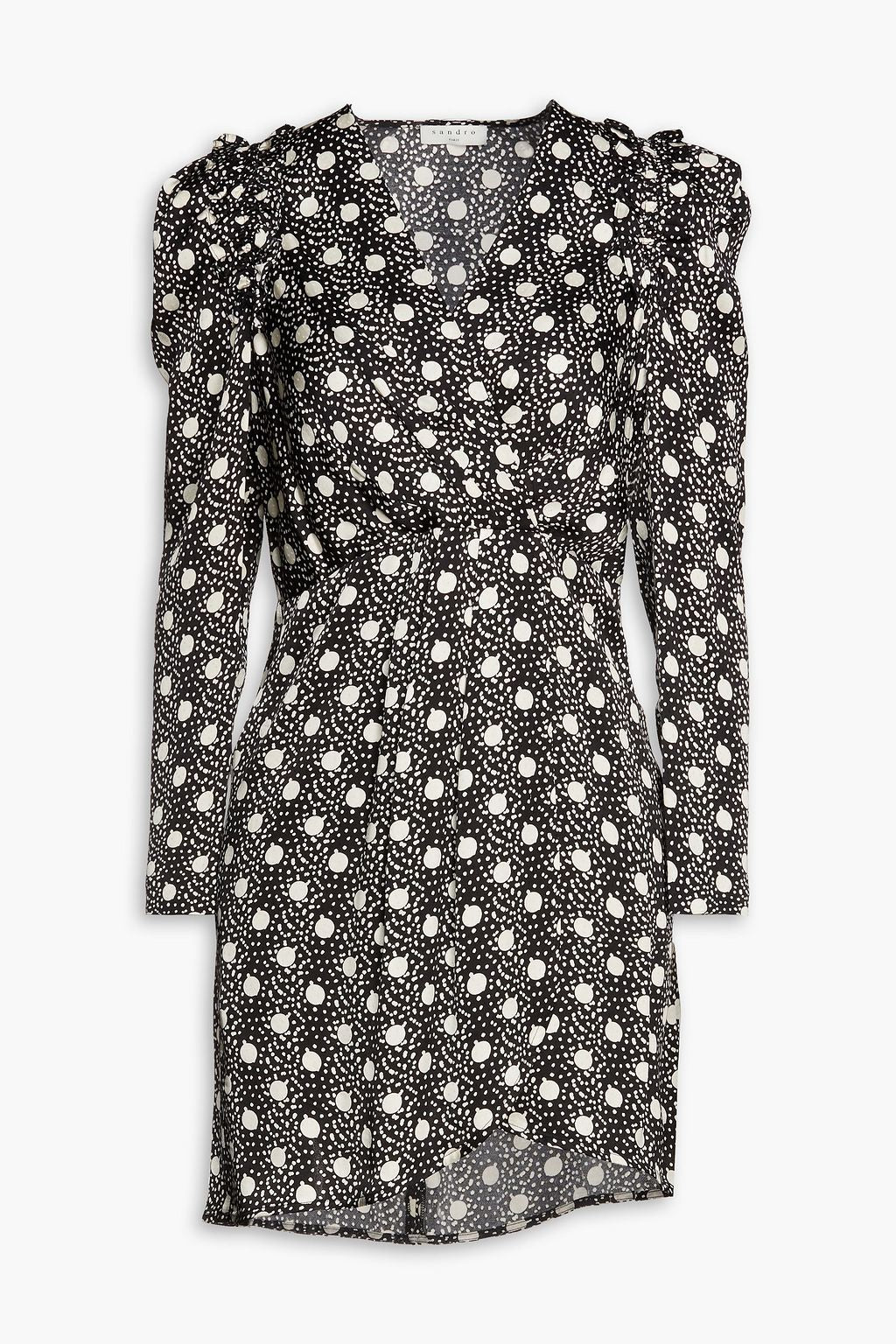 SANDRO Printed Woven Wrap Mini Dress, Black