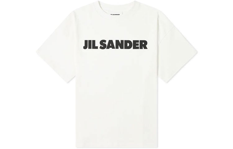 Cotton T-shirt with Jil Sander logo print Natural/Black, white