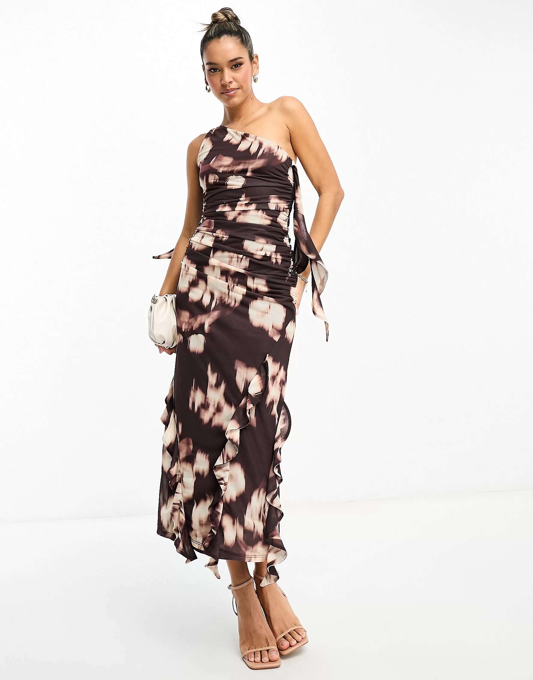 ASOS One Shoulder Waterfall Midi Dress