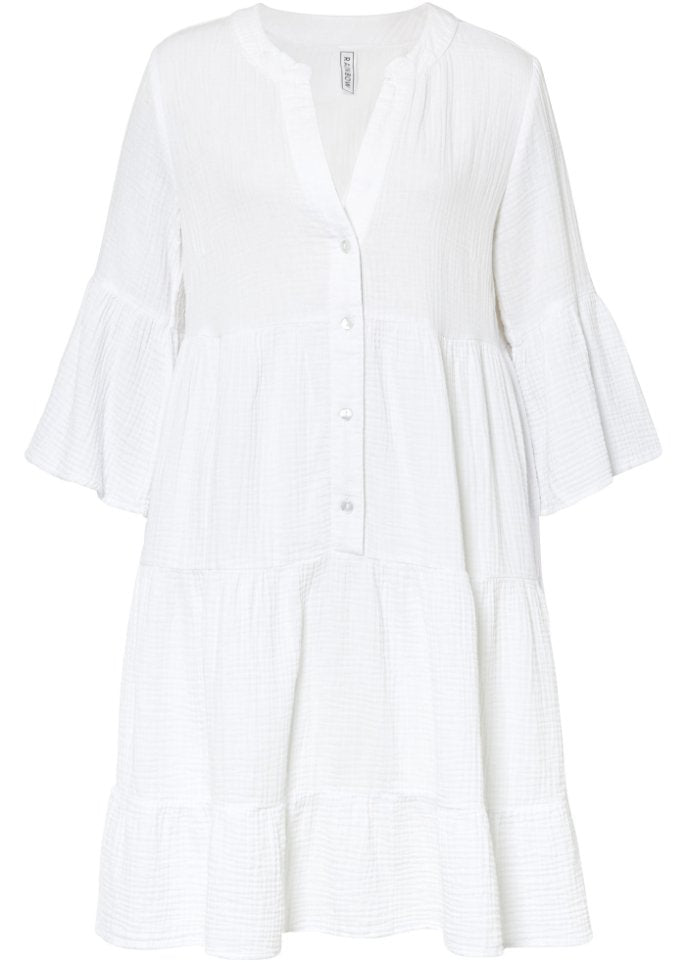 Rainbow muslin tunic dress, white