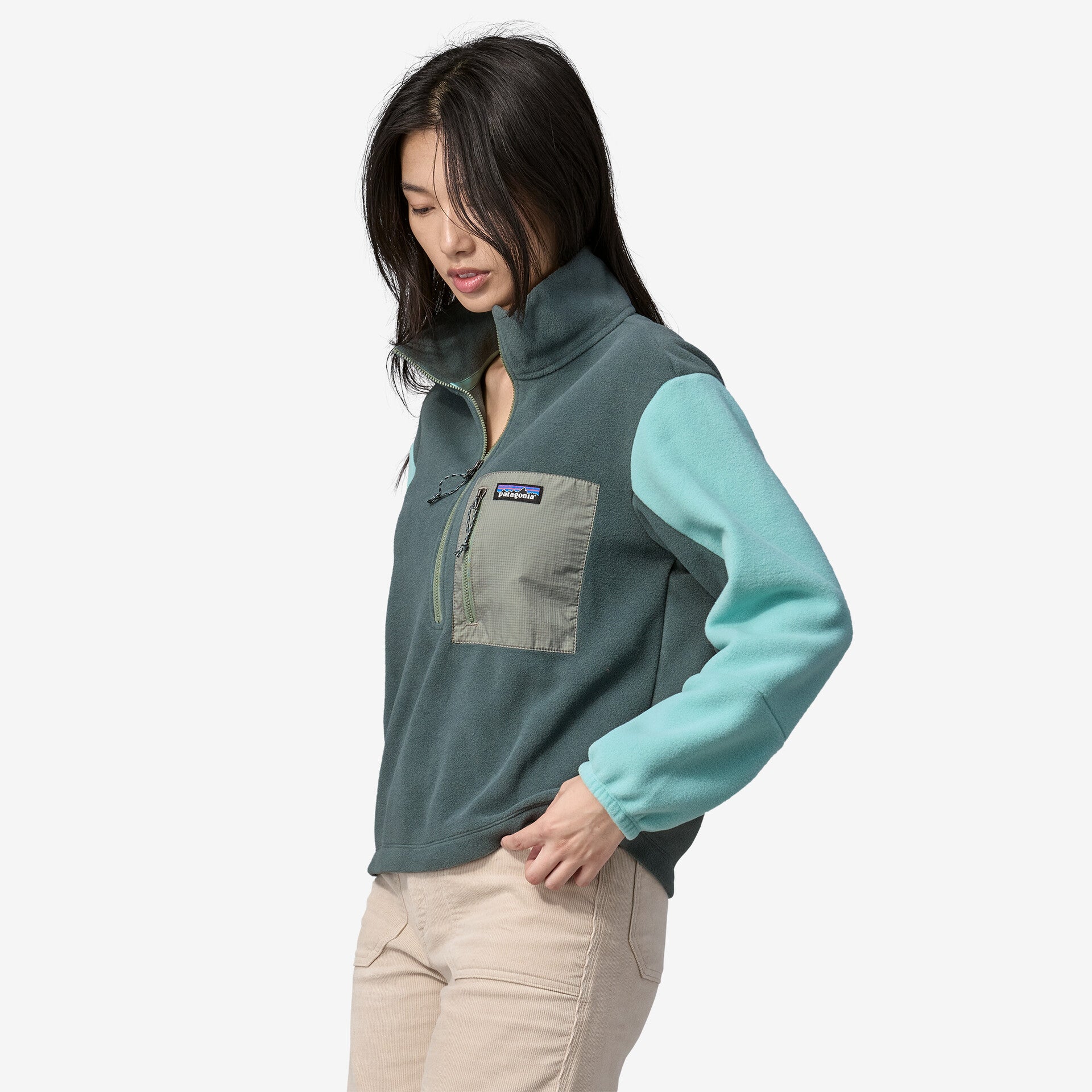 Women's fleece pullover with 1/2 zip Microdini Patagonia, nouveau green