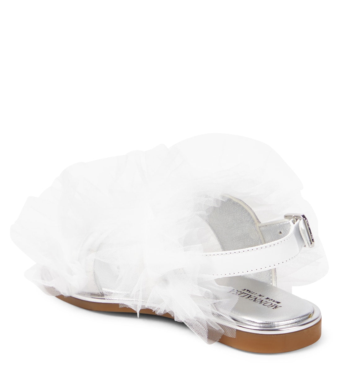 Tulle and leather sandals with Monnalisa appliqués, white