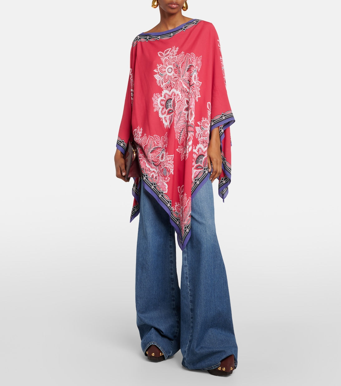 Satin cape with Etro print, red