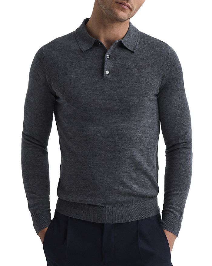 REISS Regular Fit Long Sleeve Trafford Merino Wool Polo Shirt