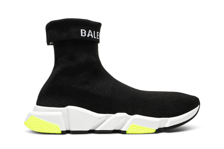 حذاء رياضي Balenciaga Speed ​​Sneaker Cuffed 'Black Yellow'، باللون الأسود