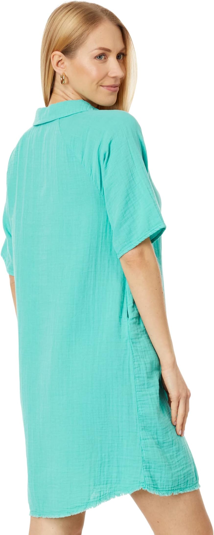 Two-layer gauze dress with buttons and half raglan sleeves Mod-o-doc Aqua Reef color