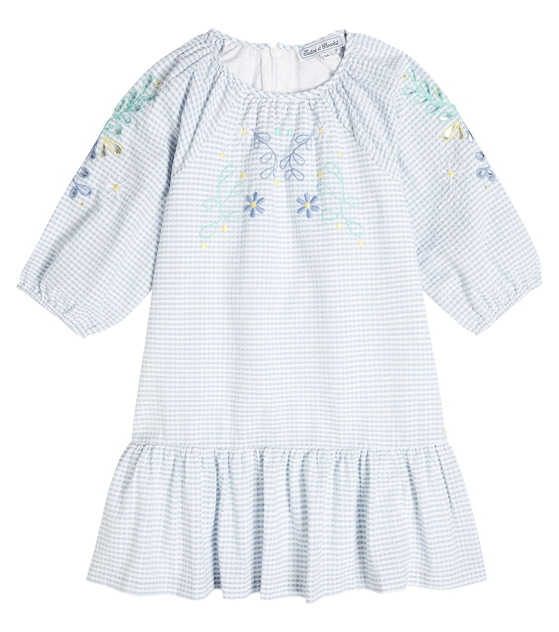 Tartine et Chocolat Gingham Dress with Anglaise Embroidery, White