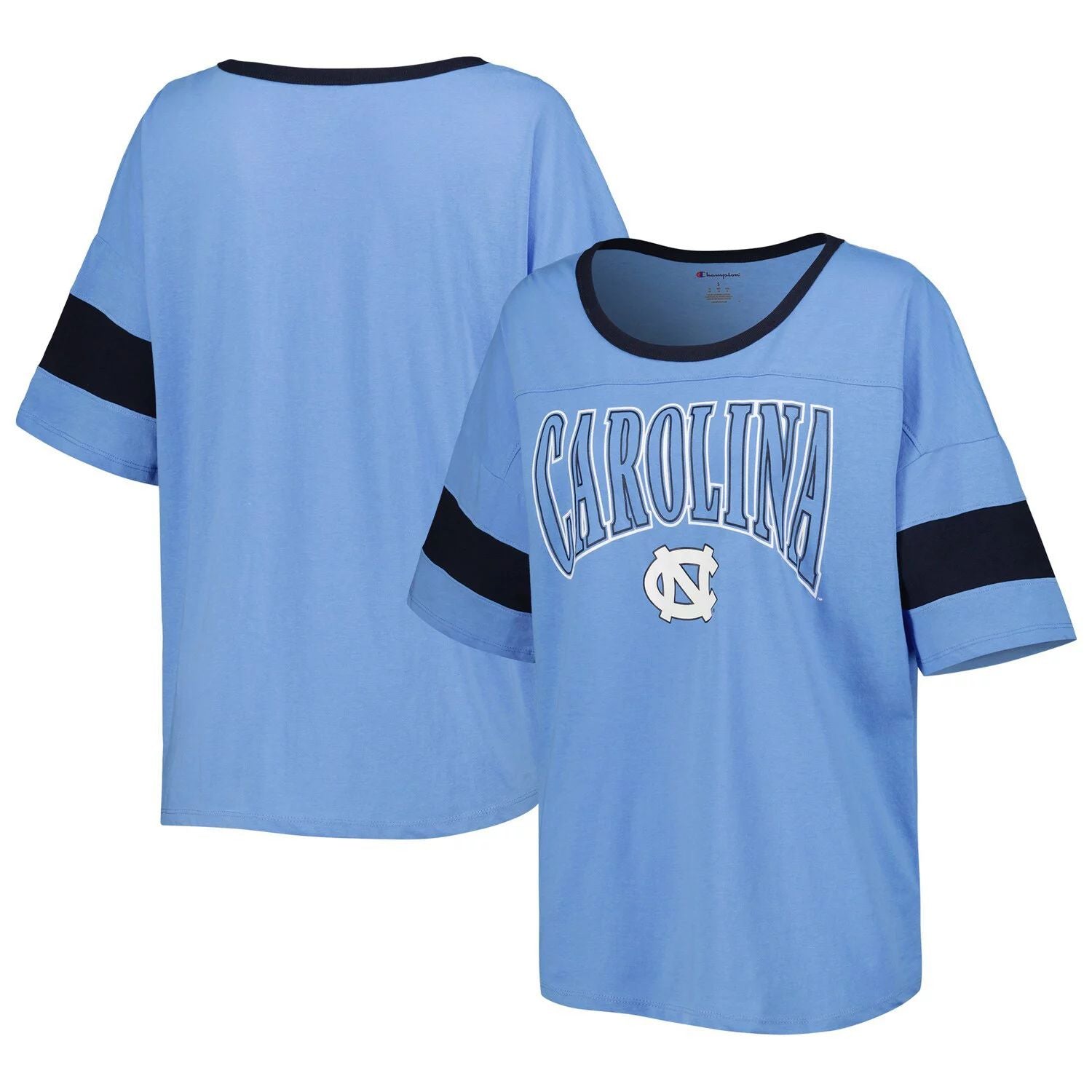 Champion Carolina Blue North Carolina Tar Heels Jumbo Arch Champion Women's Short Sleeve Striped T-Shirt