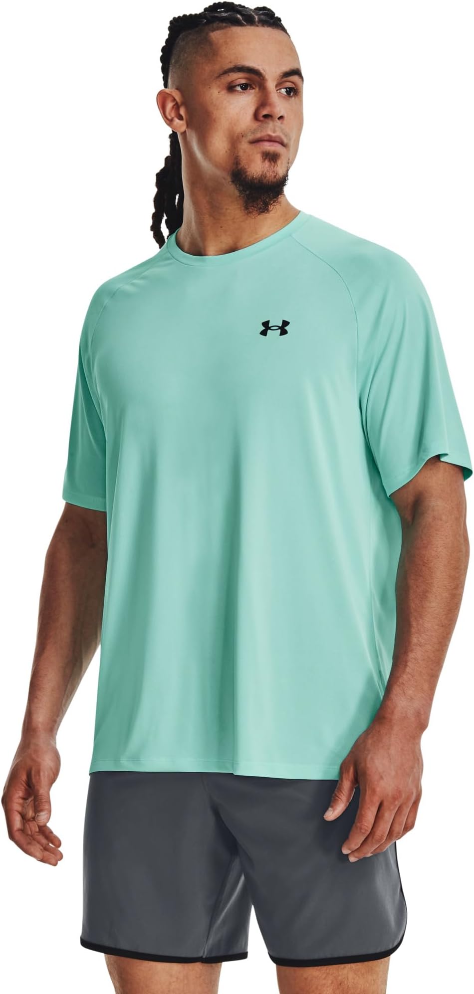 UA Tech Under Armor Short Sleeve T-Shirt, Neo Turquoise/Black