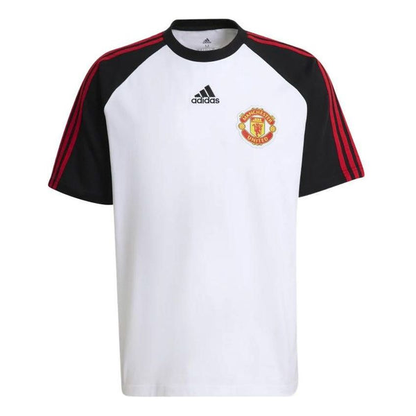 تي شيرت adidas Manchester United Soccer/Football Mufc Tg رياضي كاجوال برقبة دائرية وأكمام قصيرة، أبيض، متعدد الألوان