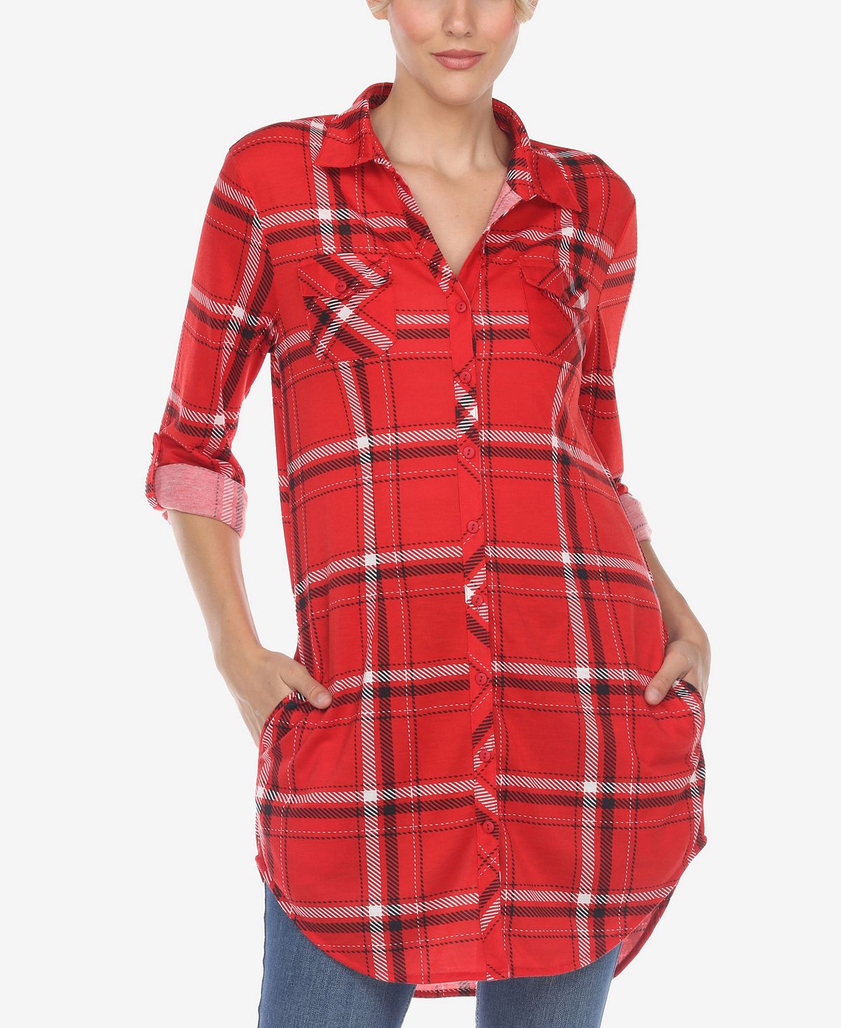 Women's tunic shirt in White Mark check, red