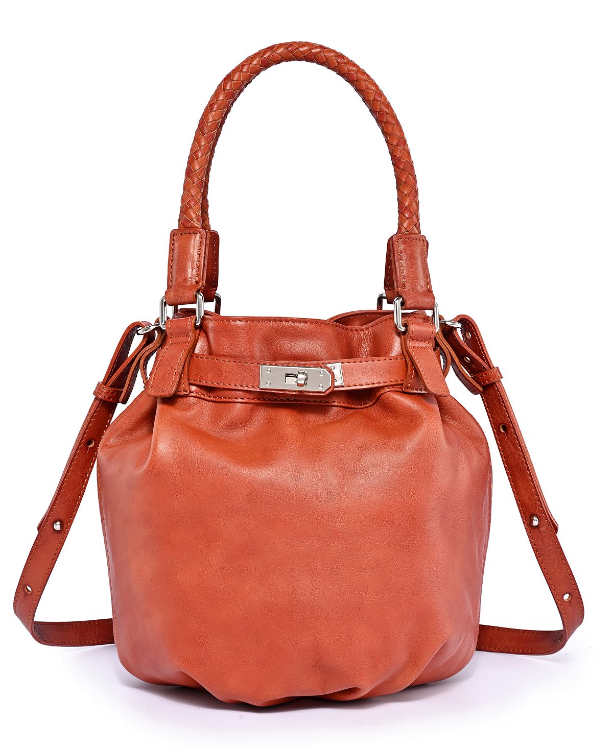 Women's bucket bag made of genuine leather with pumpkin OLD TREND