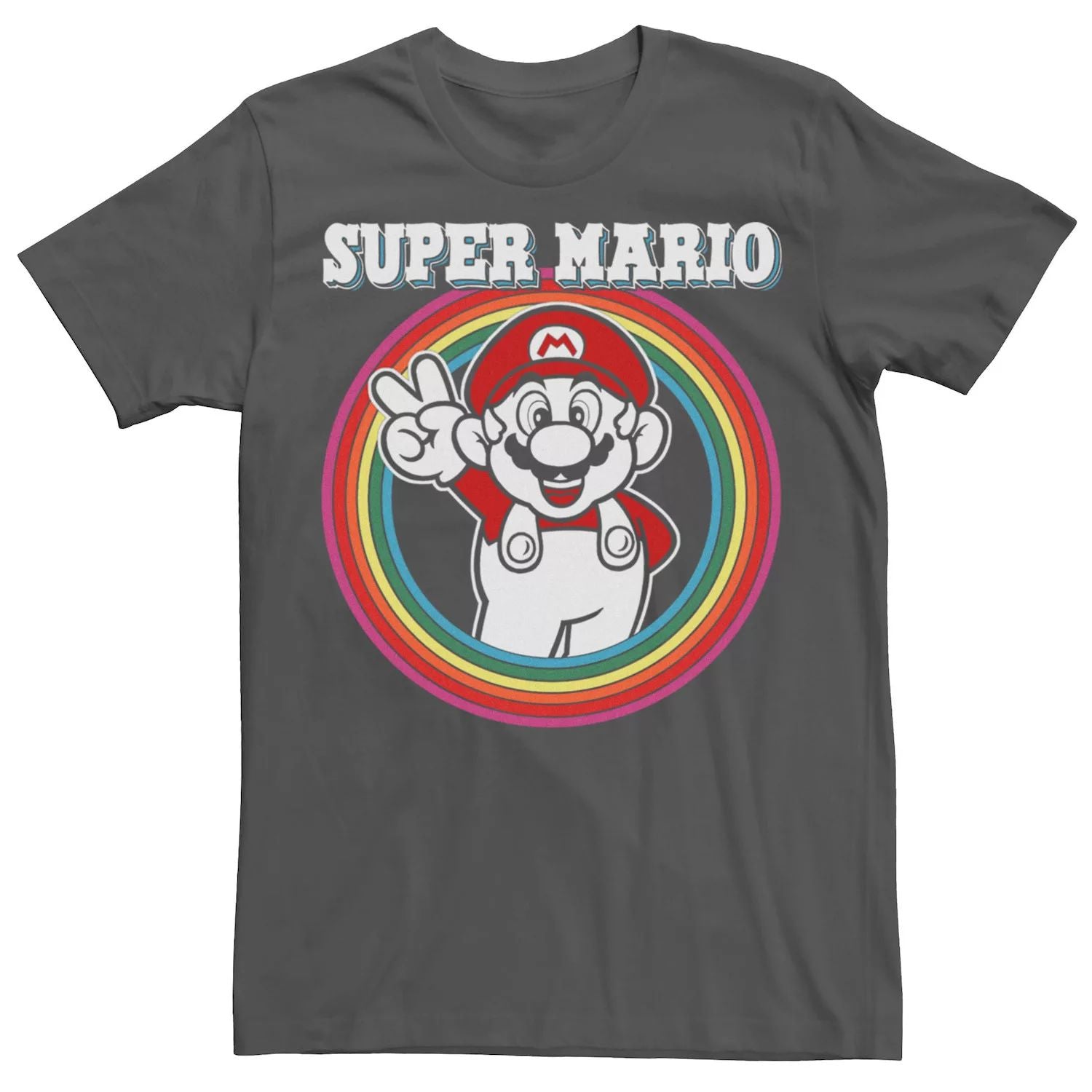 Men's Retro Rainbow Super Mario Colorful Logo Licensed Character T-Shirt