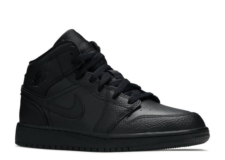 حذاء رياضي AIR JORDAN 1 MID GS 'TRIPLE BLACK' 2020، أسود