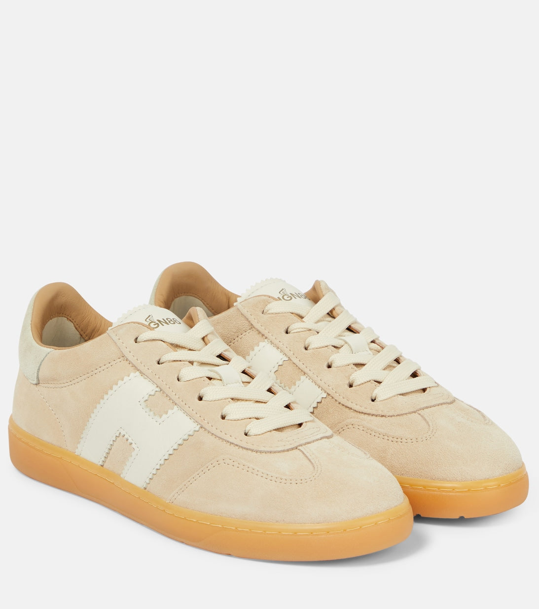 H647 Suede Sneakers with Hogan Leather Trim, Beige