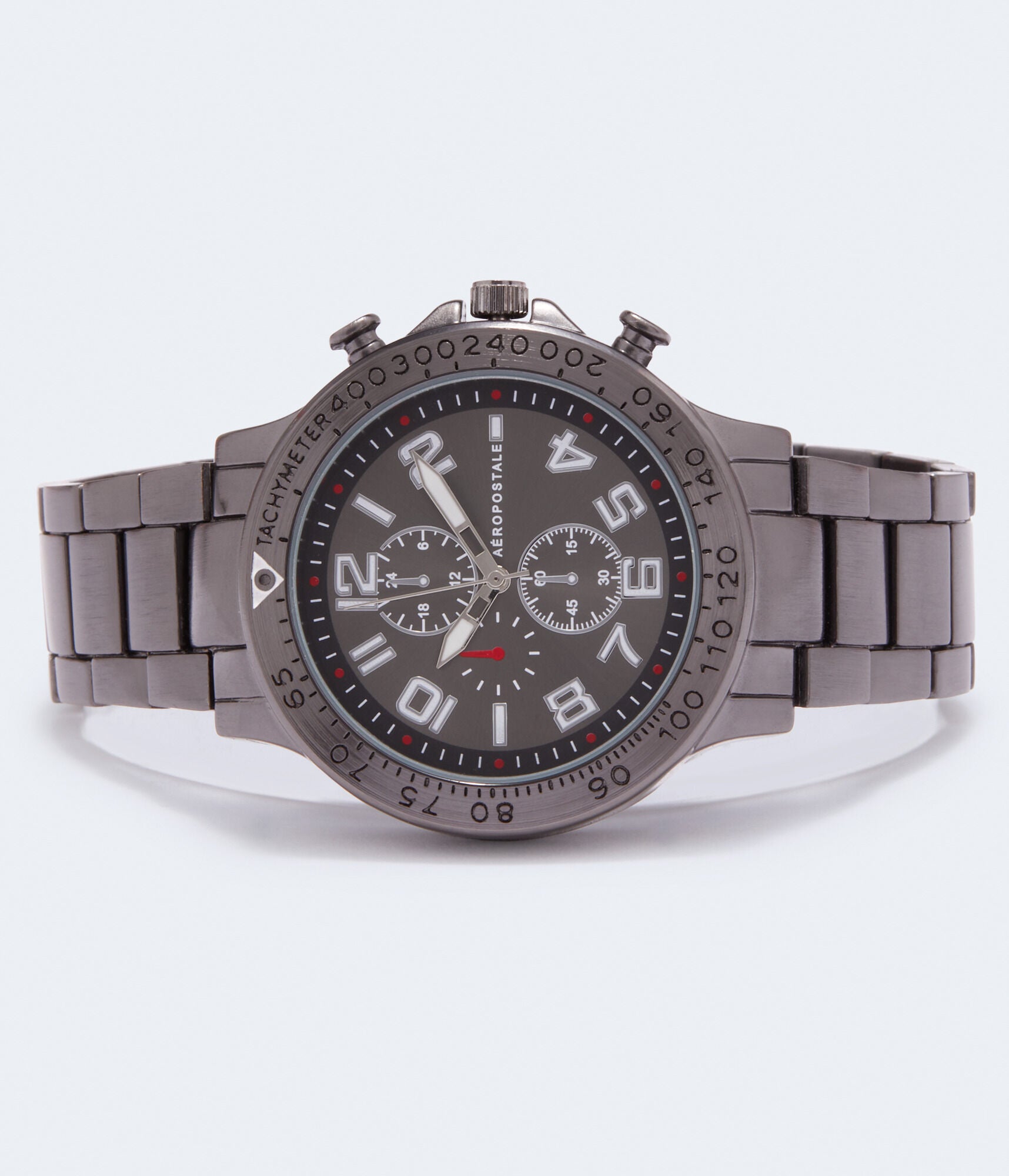 Aeropostale Round Metal Analog Chronograph Watch, Gray