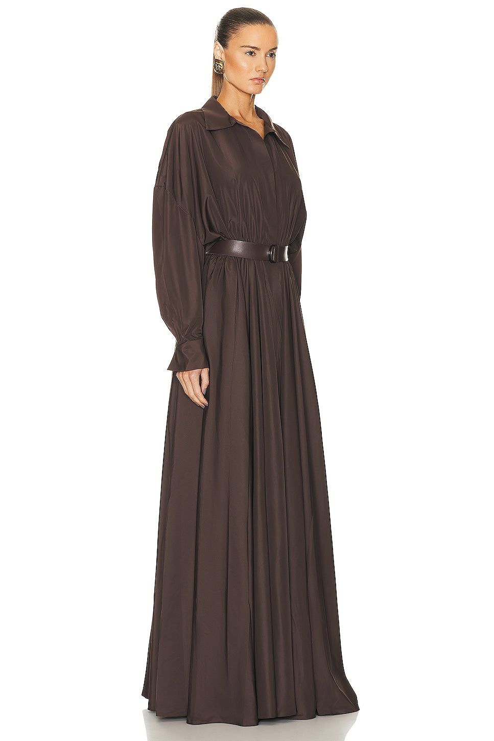 Norma Kamali Super Oversized Boyfriend Shirt Flared Gown, Chocolate