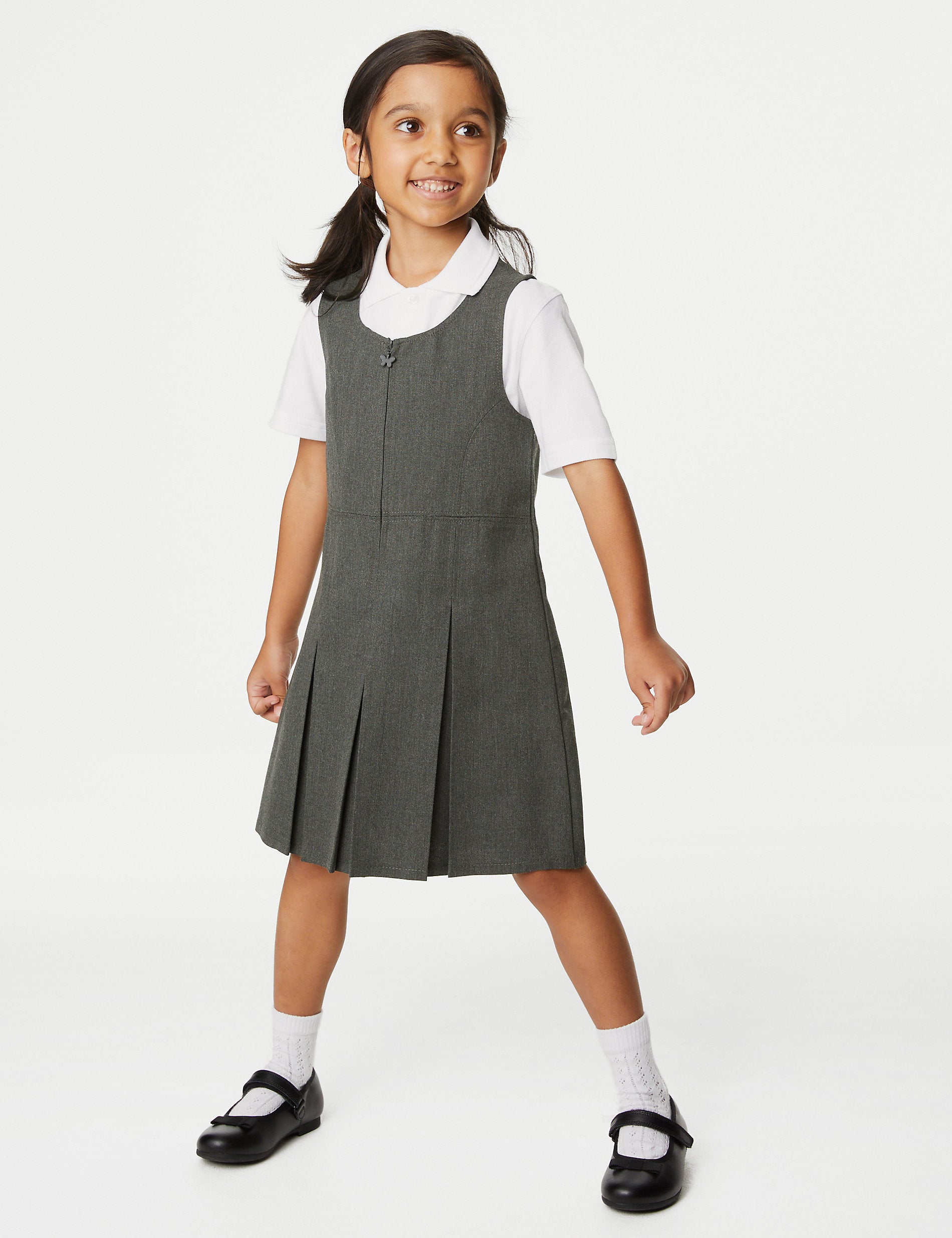 School sundress with pleats for girls (2-12 years) Marks & Spencer, gray