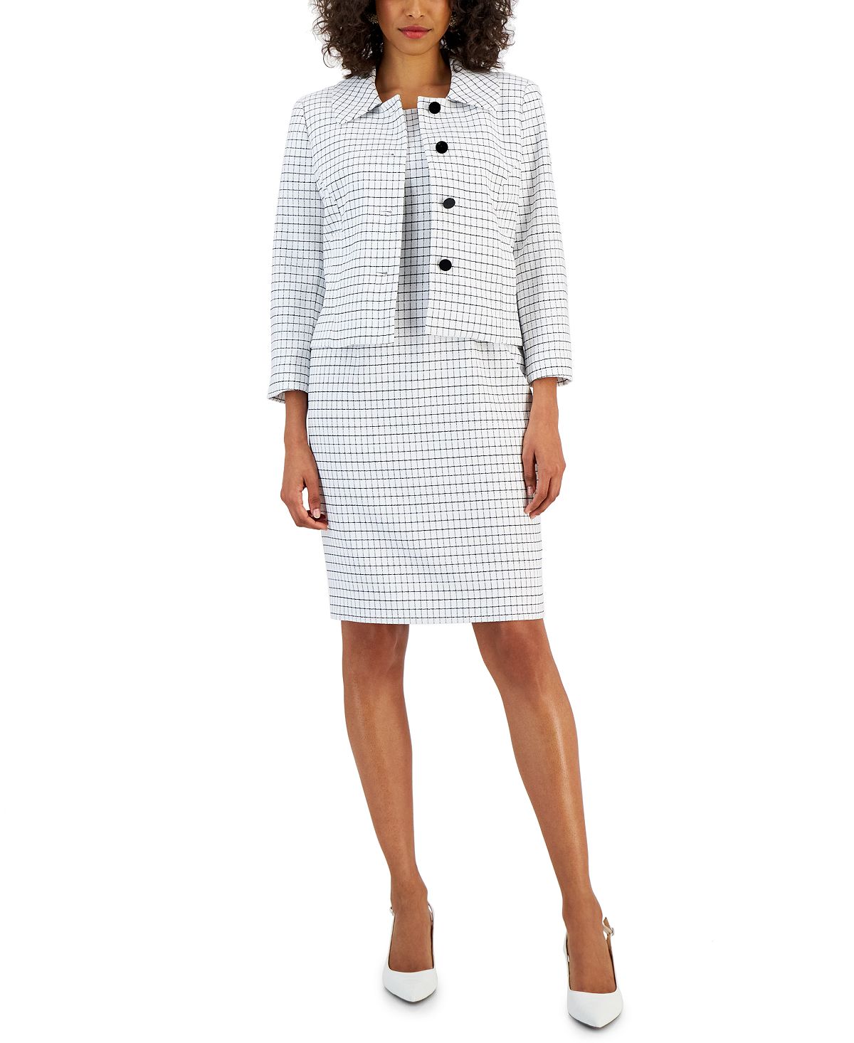 Women's Plaid Jacket and Sheath Suit with Button Front Nipon Boutique