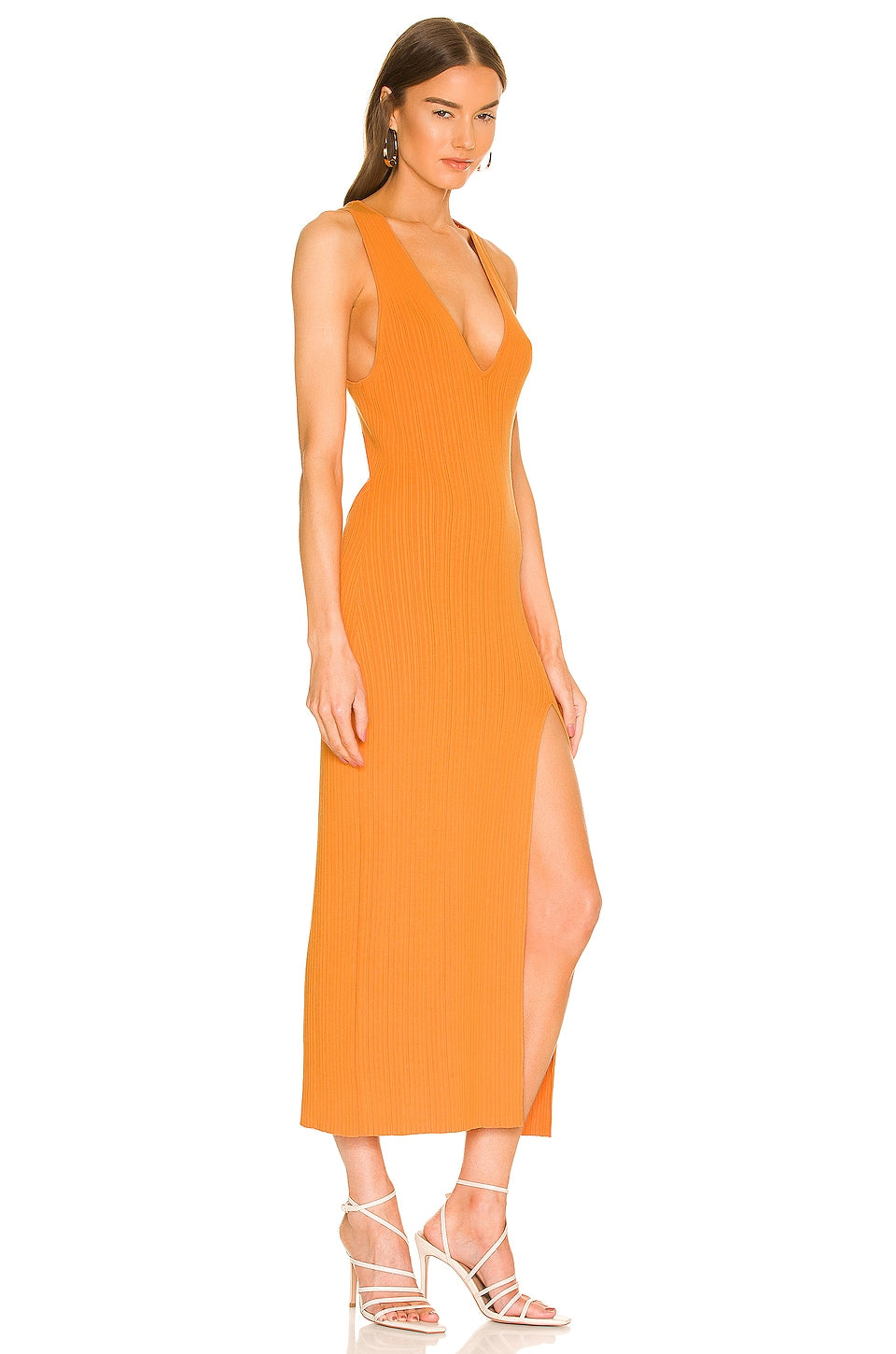 Michael Costello Variegated Rib Bodycon Dress in Tangerine