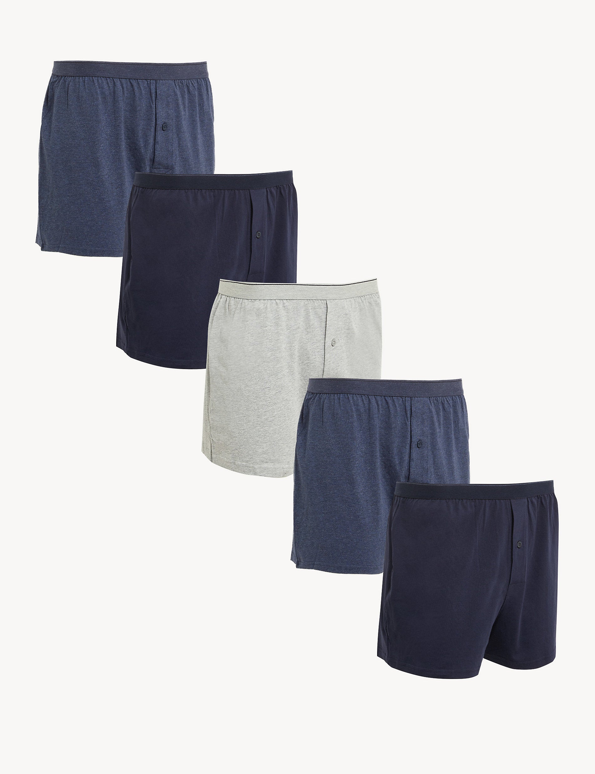 5 Pairs Marks & Spencer Cool & Fresh Pure Cotton Jersey Boxers, Denim Mix